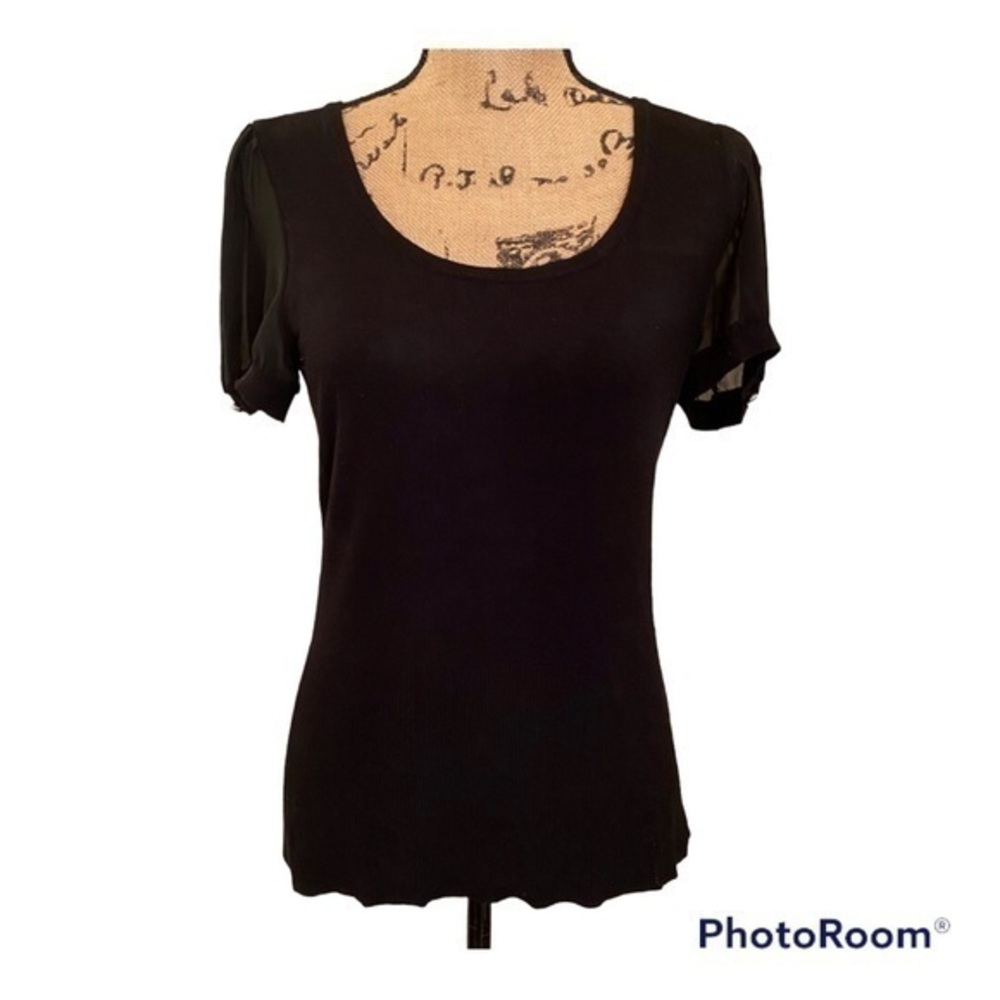WHITE HOUSE BLACK MARKET| Black Short Chiffon Sleeve Sweater. Size S